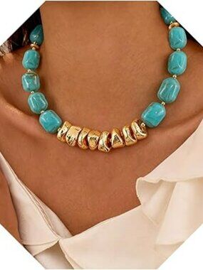 New Boho Beaded Chunky Necklace Colorful Large Square Bead Choker Trendy